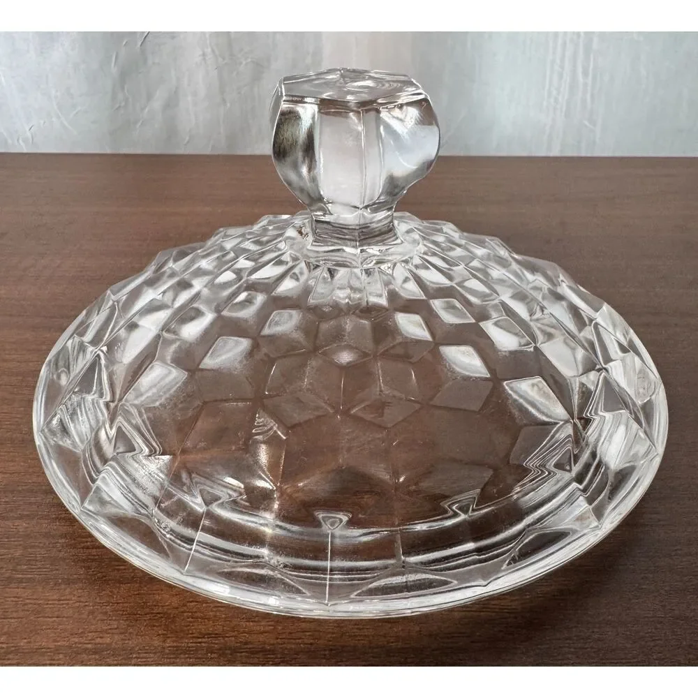 Vintage Fostoria American Glass Cookie Jar with Lid 2056 Diamond Cube Pattern